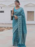 RICH LOOK LICHI SILK BANARASI WEAVING WORK SAREE WITH UNSTITCHED BLOUSE RAMA