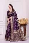 RICH LOOK LICHI SILK JACQUARD WORK SAREE WITH UNSTITCHED BLOUSE FESTIVE WEAR WHOLESALE PRICE ETHNIC GARMENT (17)