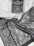 RICH LOOK LICHI SILK ORGANIC BANARASI SAREE WITH UNSTITCHED BLOUSE FUNCTIONAL WEAR WHOLESALE PRICE ETHNIC GARMENT (5)