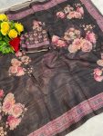 RICH LOOK LINEN FLORAL DIGITAL WITH FOIL PRINT WORK SAREE WITH UNSTITCHED BLOUSE DAILY WEAR WHOLESALE PRICE ETHNIC GARMENT (10)
