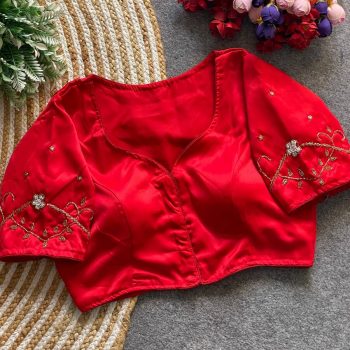 RICH LOOK MALAI SATIN HAND WORK STITCHED BLOUSE RED
