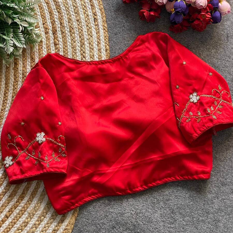 RICH LOOK MALAI SATIN HAND WORK STITCHED BLOUSE FESTIVE WEAR WHOLESALE PRICE ETHNIC GARMENT (5)