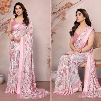 RICH LOOK MOSS SATIN PATTA PRINTED WORK SAREE WITH UNSTITCHED BLOUSE PEACH