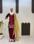 RICH LOOK MOSS SATIN SEQUANCE EMBROIDERY WORK TOP PATIYALA WITH DUPATTA FESTIVE WEAR WHOLESALE PRICE THNIC GARMENT (1)