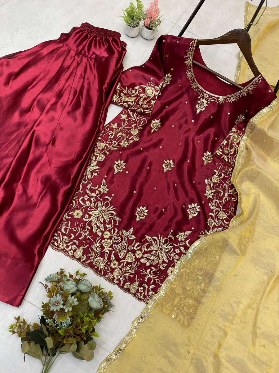 RICH LOOK MOSS SATIN SEQUANCE EMBROIDERY WORK TOP PATIYALA WITH DUPATTA FESTIVE WEAR WHOLESALE PRICE THNIC GARMENT (6)