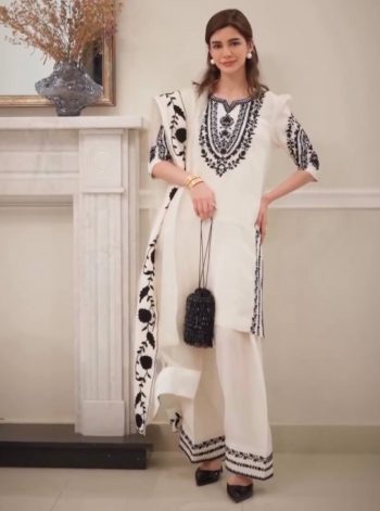 RICH LOOK NATURAL CREPE EMBROIDERY WORK TOP PATIYALA WITH DUPATTA WHITE