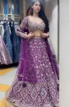 RICH LOOK NET EMBROIDERY SEQUENCE CODING WORK LEHENGA CHOLI WITH DUPATTA PURPLE