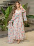 RICH LOOK ORGANZA FLORAL PRINT WORK ANARKALI GOWN BOTTOM WITH DUPATTA MULTI