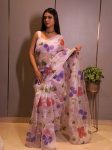 RICH LOOK ORGANZA SILK PRINTED WITH ALL OVER HAND SEQUENCE WORK SAREE WITH UNSTITCHED BLOUSE MULTI