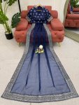 RICH LOOK ORGANZA SILK THREAD AND SEQUENCE WORK WITH LCD DIAMOND WORK SAREE WITH UNSTITCHED BLOUSE PARTY WEAR WHOLESALE PRICE ETHNIC GARMENT (7)
