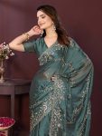 RICH LOOK RANGOLI SILK EMBROIDERY CUTWORK WORK LACE BORDER WORK SAREE WITH UNSTITCHED BLOUSE WEDDING WEAR WHOLESALE PRICE ETHNIC GARMENT (2)
