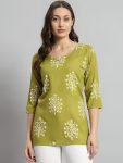 RICH LOOK RAYON DIGITAL PRINT WORK SHORT KURTI GREEN