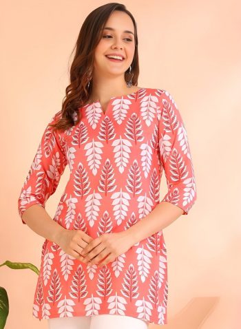 RICH LOOK RAYON DIGITAL PRINT WORK SHORT KURTI RED