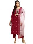 RICH LOOK ROMAN SILK EMBROIDERY WORK TOP BOTTOM WITH DUPATTA  MAROON