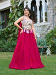 RICH LOOK SHIMMER TISSUE SILK EMBROIDERY THREAD SEQUENCE WORK LEHENGA CHOLI WITH DUPATTA PINK