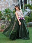 RICH LOOK SHIMMER TISSUE SILK EMBROIDERY THREAD SEQUENCE WORK LEHENGA CHOLI WITH DUPATTA GREEN