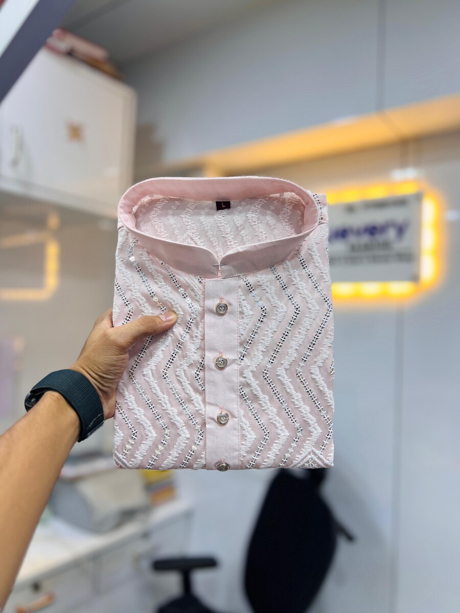 RICH LOOK SOFT SILK CROSS PATTERN WHITE THREAD EMBROIDERY SEQUENCE WORK MEN'S KURTA PAYJAMA WEDDING WEAR WHOLESALE PRICE ETHNIC GARMENT (10)