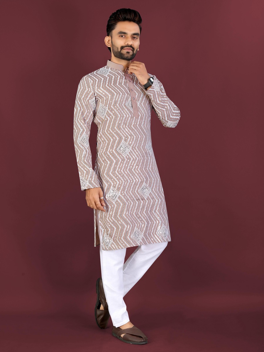 RICH LOOK SOFT SILK CROSS PATTERN WHITE THREAD EMBROIDERY SEQUENCE WORK MEN'S KURTA PAYJAMA WEDDING WEAR WHOLESALE PRICE ETHNIC GARMENT (19)