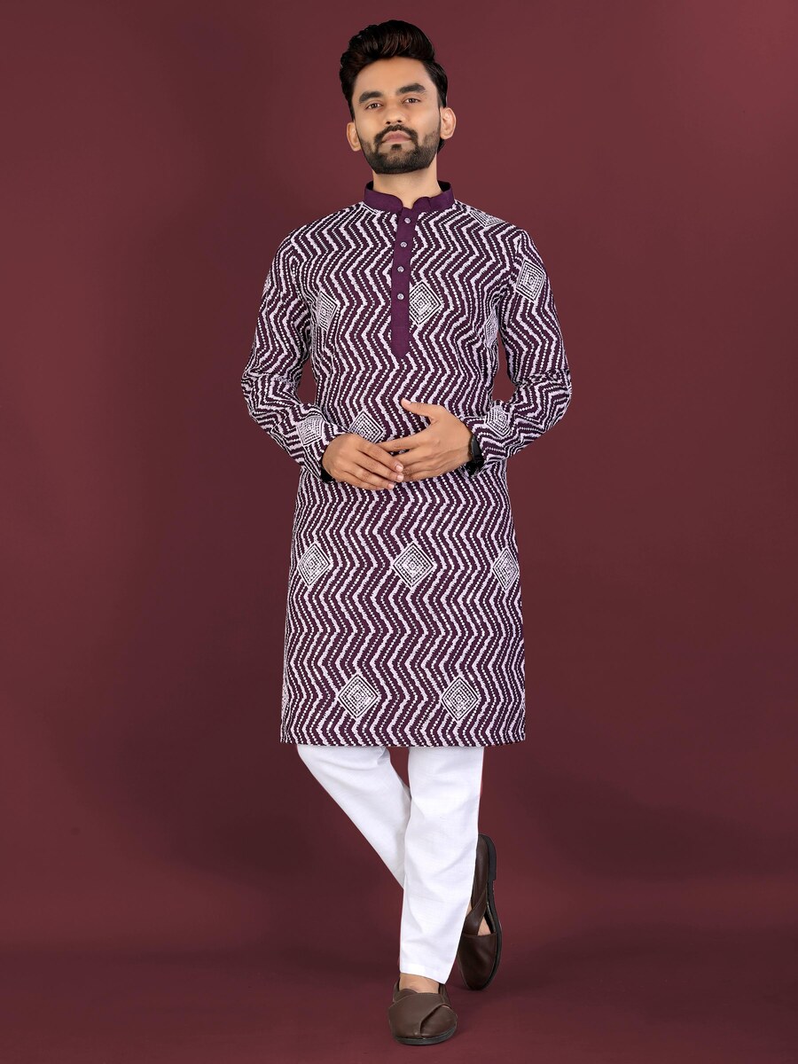 RICH LOOK SOFT SILK CROSS PATTERN WHITE THREAD EMBROIDERY SEQUENCE WORK MEN'S KURTA PAYJAMA WEDDING WEAR WHOLESALE PRICE ETHNIC GARMENT (9)
