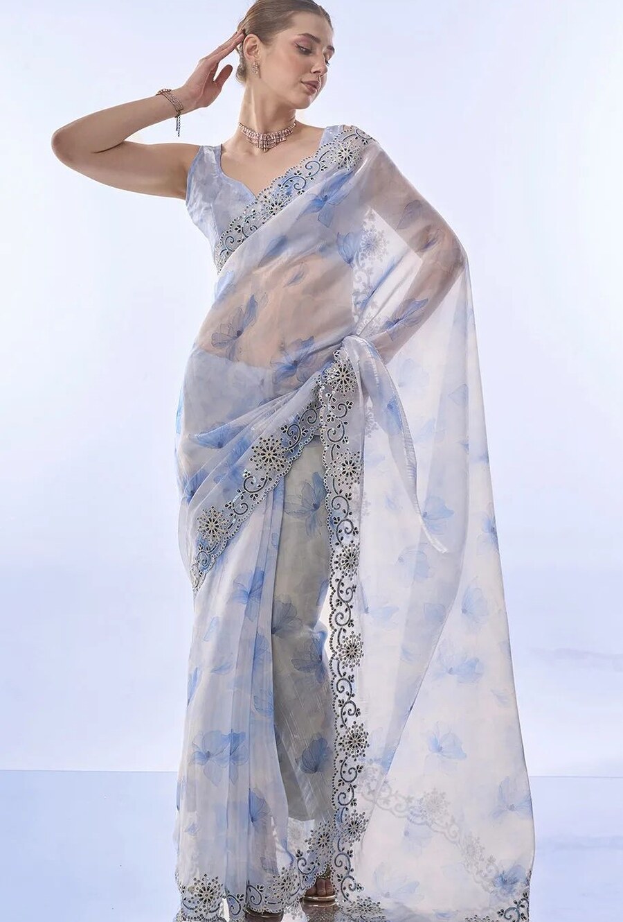 RICH LOOK SPACE SILK PRINT WITH CODING AND SEQUENCE EMBROIDERY WORK SAREE WITH UNSTITCHED BLOUSE PARTY WEAR WHOLESALE PRICE ETHNIC GARMENT (2)