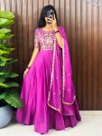 RICH LOOK STAR GEORGETTE SILK EMBROIDERY WORK GOWN WITH DUPATTA PINK