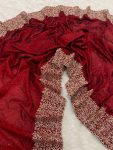 RICH LOOK VICHITRA SILK ZARI WORK AND STONE WORK SAREE WITH UNSTITCHED BLOUSE RED