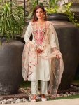 RICH LOOK VISCOSE CHANDERI EMBROIDERY WORK TOP BOTTOM WITH DUPATTA CREAM