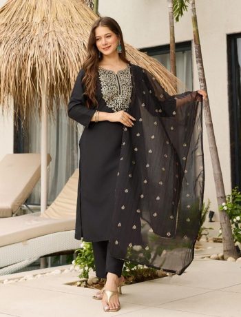 RICH LOOK VISCOSE EMBROIDERY WORK TOP BOTTOM WITH DUPATTA BLACK