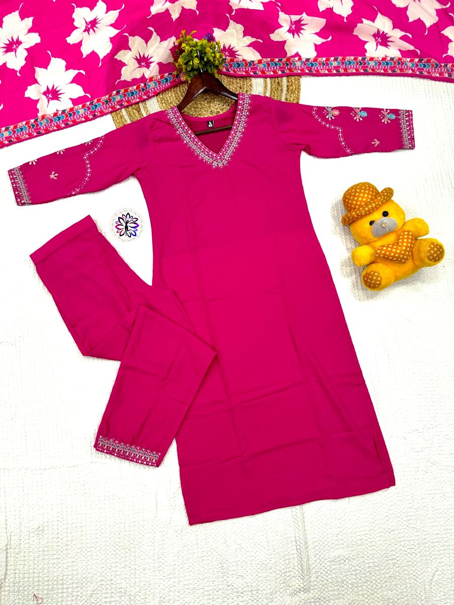 RICH LOOK VISCOSE SILK EMBROIDERY WORK TOP BOTTOM WITH DUPATTA FESTIVE WEAR WHOLESALE PRICE ETHNIC GARMENT (1)