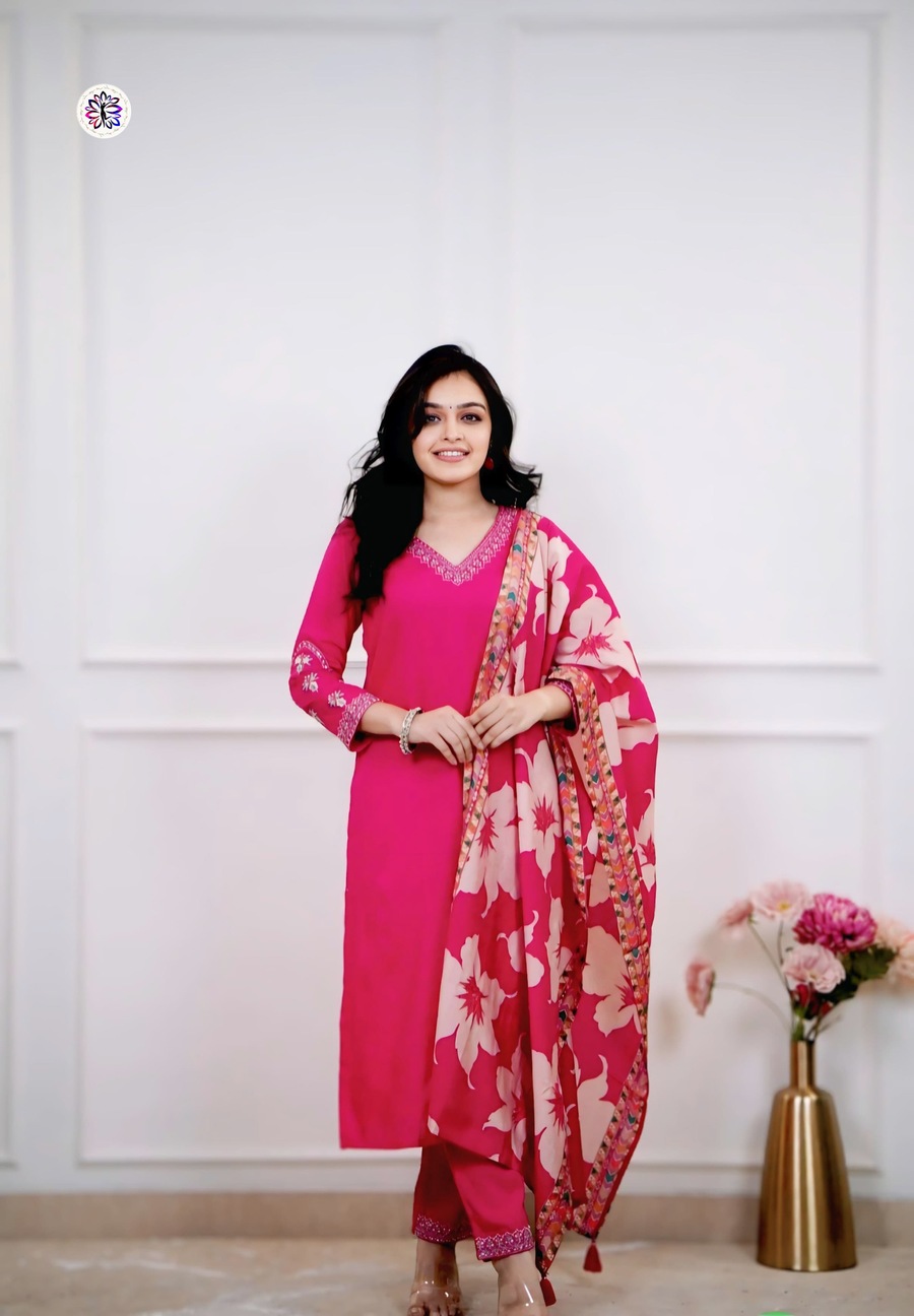 RICH LOOK VISCOSE SILK EMBROIDERY WORK TOP BOTTOM WITH DUPATTA FESTIVE WEAR WHOLESALE PRICE ETHNIC GARMENT (4)