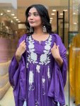 TRADITIONAL MUL COTTON PRINTED WITH WHITE FLORAL EMBROIDERY WORK TOP BOTTOM WITH DUPATTA PURPLE