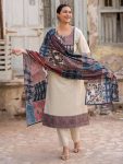 TRADITIONAL ROMAN SILK PRINTED PATCH WORK TOP BOTTOM WITH DUPATTA WHITE