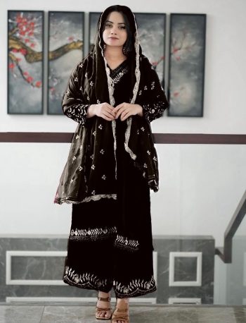 TRENDING 9000 VELVET ZARI AND EMBROIDERY WORK TOP PALAZZO WITH DUPATTA BLACK