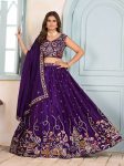 TRENDING CHINON SILK EMBROIDERY SEQUENCE THREAD DESIGN WORK LEHENGA CHOLI WITH DUPATTA PURPLE