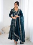 TRENDING CRUNCHY SILK EMBROIDERY SEQUENCE WORK GOWN BOTTOM WITH DUPATTA TEAL