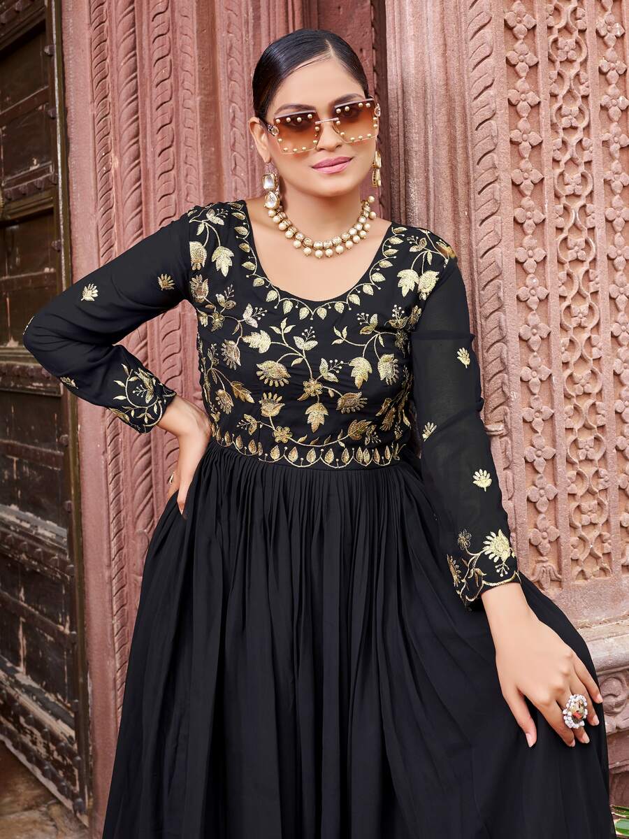 TRENDING FAUX BLOOMING ZARI-SEQUENCE & BEADS EMBROIDERY WORK GOWN WEDDING WEAR WHOLESALE PRICE ETHNIC GARMENT (2)