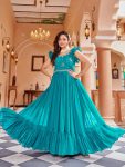 TRENDING FAUX BLOOMING ZARI-SEQUENCE & BEADS EMBROIDERY WORK GOWN SKY
