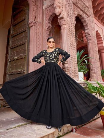 TRENDING FAUX BLOOMING ZARI-SEQUENCE & BEADS EMBROIDERY WORK GOWN BLACK