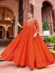 TRENDING FAUX BLOOMING ZARI-SEQUENCE & BEADS EMBROIDERY WORK GOWN ORANGE