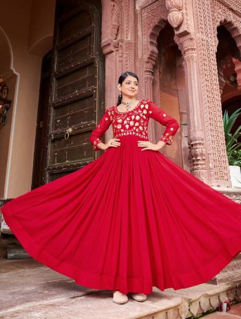 TRENDING FAUX BLOOMING ZARI-SEQUENCE & BEADS EMBROIDERY WORK GOWN RED