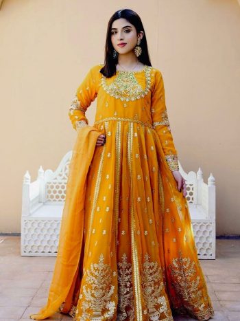 TRENDING GEORGETTE EMBROIDERY SEQUENCE WORK GOWN BOTTOM WITH DUPATTA YELLOW