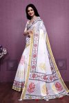 TRENDING HANDLOOM LINEN COTTON DIGITAL PRINT GOLD ZARI BORDER WORK SAREE WITH UNSTITCHED BLOUSE FESTIVAL WEAR WHOLESALE PRICE ETHNIC GARMENT (2)