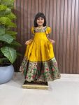 TRENDING KANJIVARAM SILK WEAVING WORK KID'S GOWN YELLOW