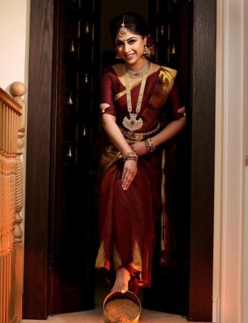 TRENDING LATEST LICHI SILK JACQUARD WORK SAREE WITH UNSTITCHED BLOUSE MAROON