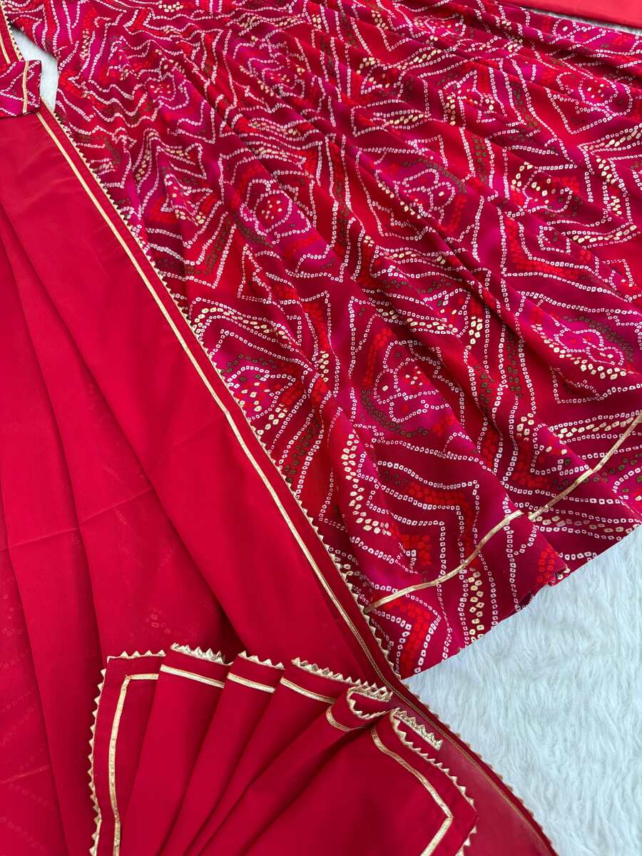 TRENDING VISCOSE RAYON BHANDHEJ PRINT GOWN BOTTOM WITH DUPATTA FESTIVAL WEAR WHOLESALE PRICE ETHNIC GARMENT (17)