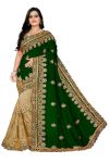 WEDDING PURPOSE VICHITRA SILK SAREE WITH HEAVY EMBROIDERY WORK  GREEN COLOR