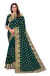 DESIGNER GEORGETTE EMBROIDERY WORK SAREE WITH UNSTITCHED BLOUSE DARK GREEN