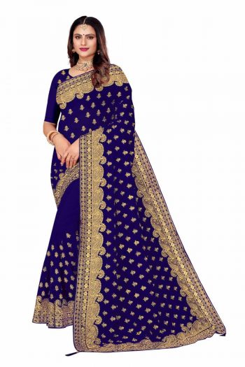 DESIGNER GEORGETTE EMBROIDERY WORK SAREE WITH UNSTITCHED BLOUSE PURPLE