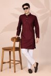 FANCY COTTON EMBROIDERY WORK MEN'S ONLY KURTA MAROON