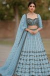 DESIGNER NET CHAIN WORK LEHENGA CHOLI WITH DUPATTA SKY